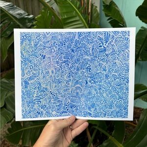 Blue and White Abstract Psychedelic Design Art Print